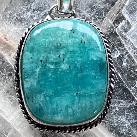 Amazonite With Black Tourmaline Inclusions Crystal Stone Jewelry Pendant - Picture 7 of 7